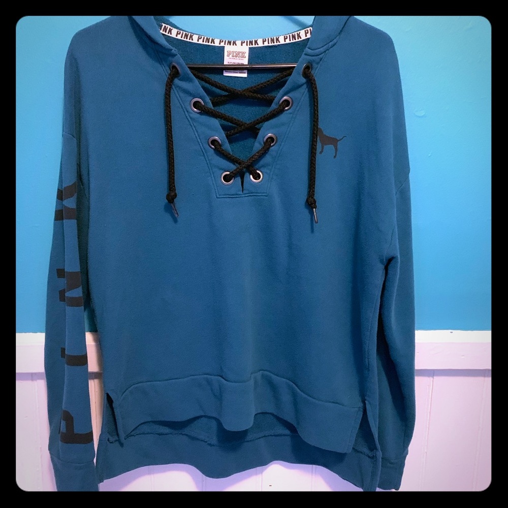 VS PINK Teal Lace-Up Hoodie